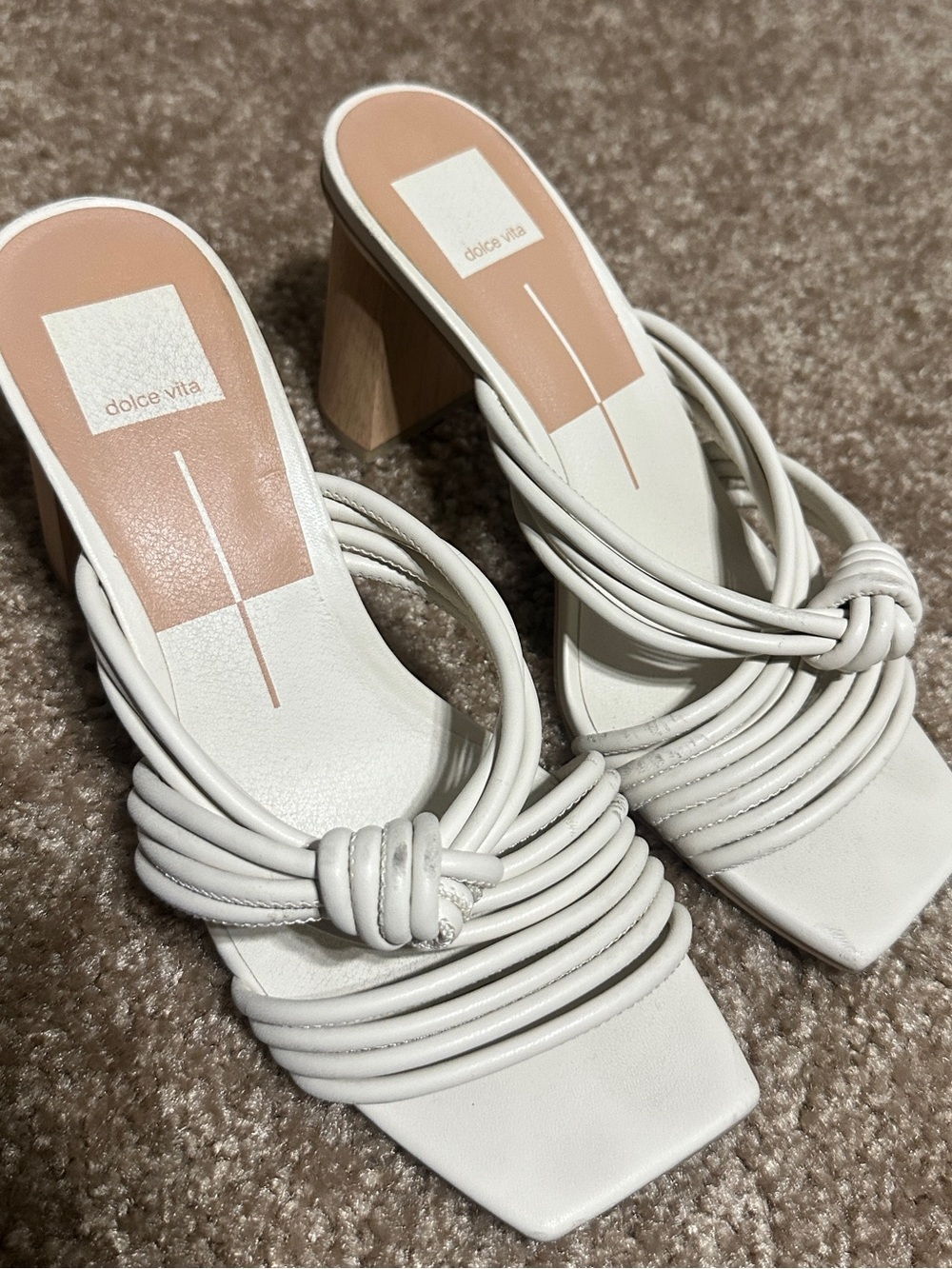 Dolce Vita White Knotted Multi-Strap Block Heel Mules